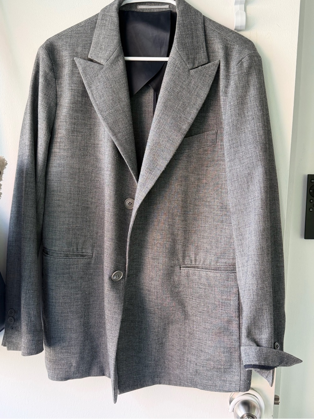 Gray oversized Wool-Blend Single-Breasted Blazer